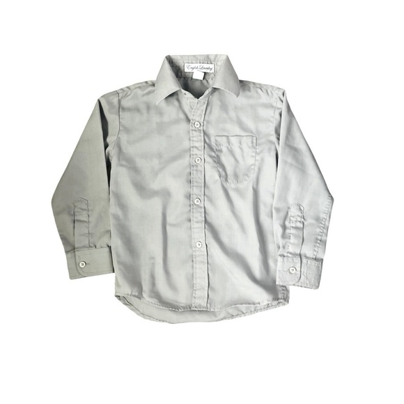 English Laundry dusk/medium gray button down shirt pocket collar round hem Boy 5 - Picture 3 of 10